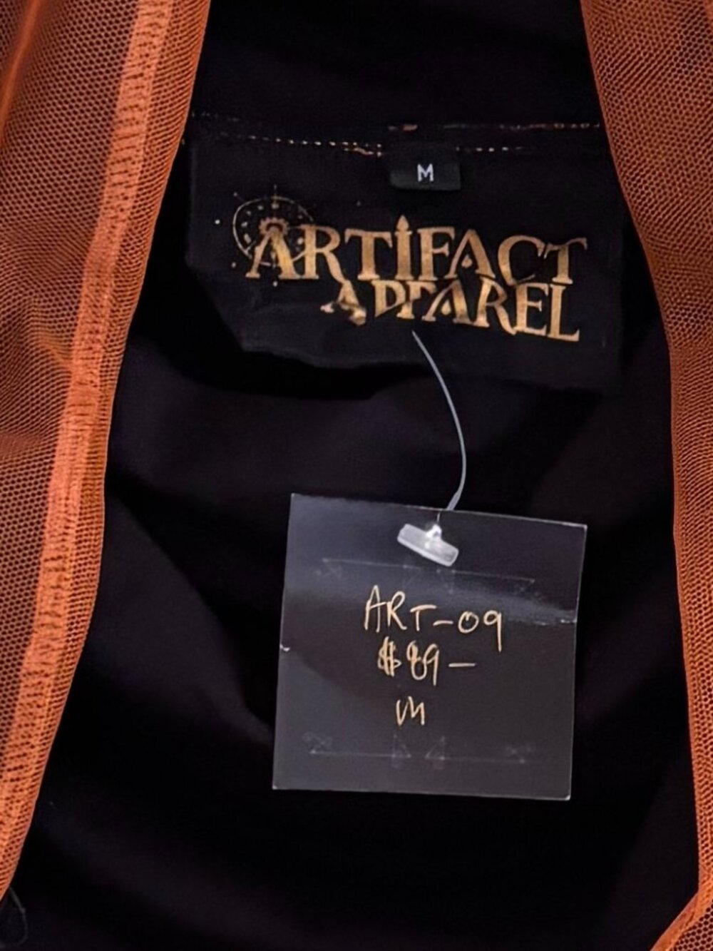 Women's Rust Mesh Hooded Rouched Top - Picture 6 of 6